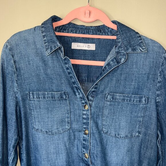 Billy T Denim Henley, with Roll Tab Sleeves, Shirt New with Tags new - Picture 2 of 10